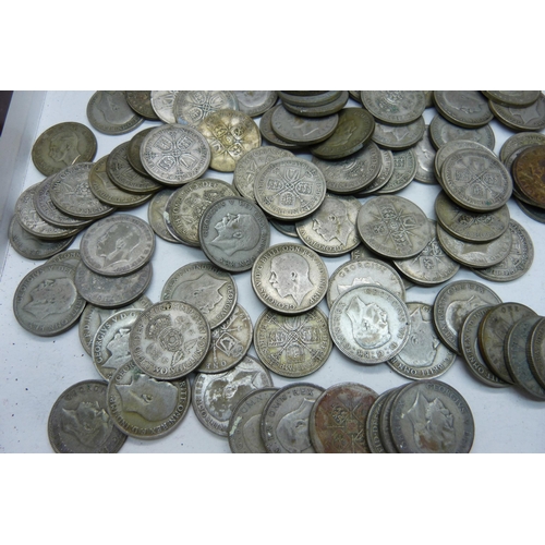 1056 - 1920 to 1946 GB one florin coins, 1108g