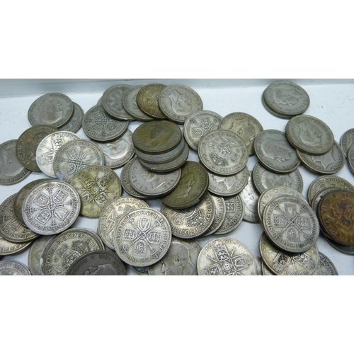 1056 - 1920 to 1946 GB one florin coins, 1108g