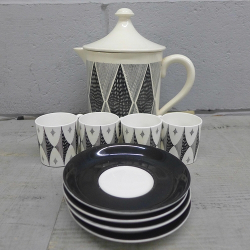 1103 - A Portmeirion four person coffee set designed by Susan Williams-Ellis, one cup a/f **PLEASE NOTE THI... 