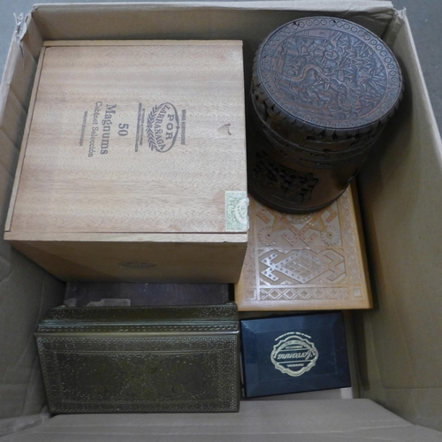 1110 - Cigar boxes, carved bamboo pot, etc. **PLEASE NOTE THIS LOT IS NOT ELIGIBLE FOR POSTING AND PACKING*... 