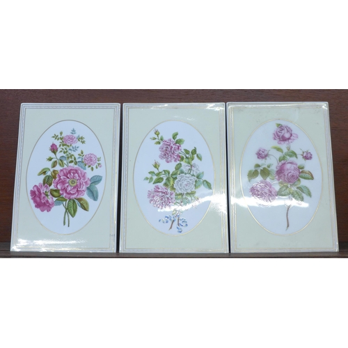 606 - Three Royal Worcester Rose Collection plaques, 17.5cm x 25.5cm