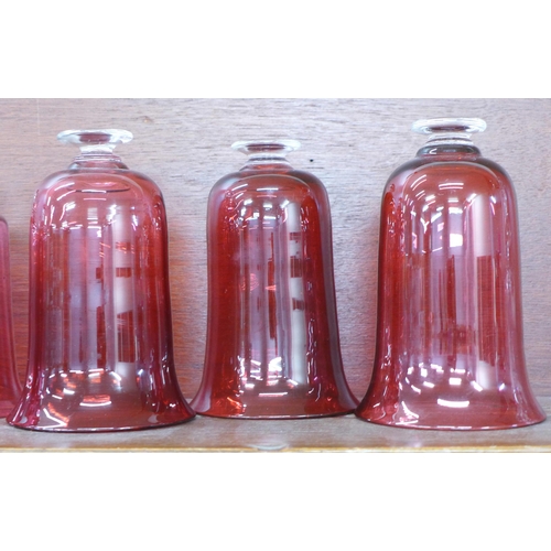 611 - Eight cranberry glass bell top domes **PLEASE NOTE THIS LOT IS NOT ELIGIBLE FOR POSTING AND PACKING*... 