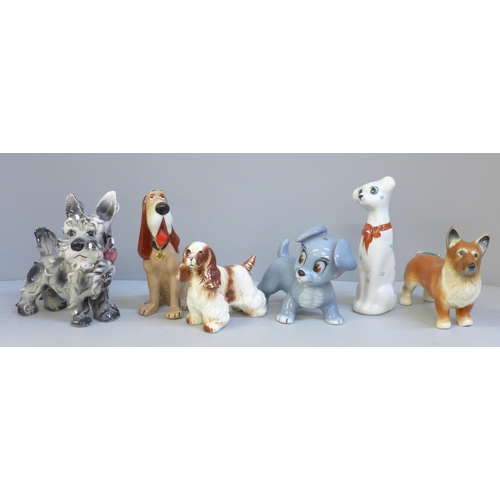 619 - Two Wade blow up figures, other dog figures including Corgi