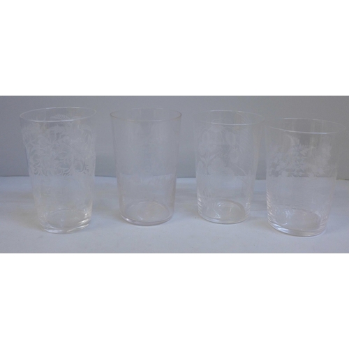 624 - Fourteen etched glass beakers, each with name and some dated, late 19th/early 20th Century **PLEASE ... 