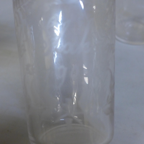 624 - Fourteen etched glass beakers, each with name and some dated, late 19th/early 20th Century **PLEASE ... 