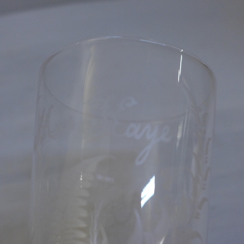 624 - Fourteen etched glass beakers, each with name and some dated, late 19th/early 20th Century **PLEASE ... 