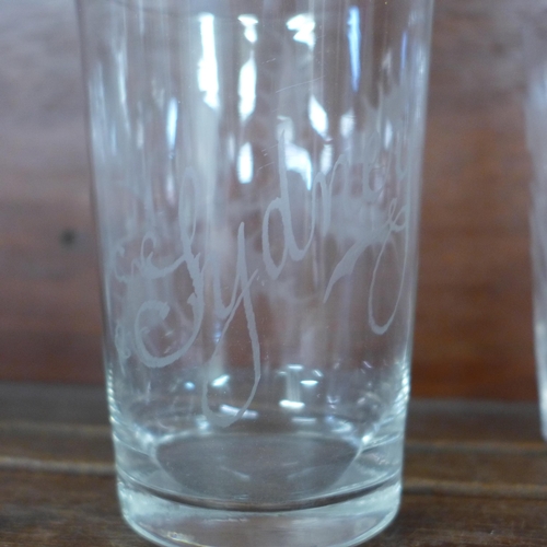 624 - Fourteen etched glass beakers, each with name and some dated, late 19th/early 20th Century **PLEASE ... 