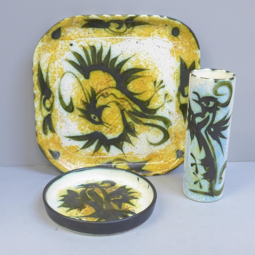 640 - Three items of Newlyn Celtic Pottery Phoenix design ceramics