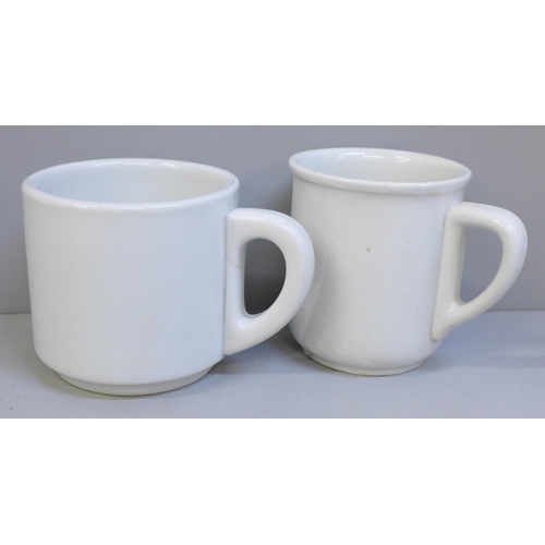 643 - Two German mess hall cups, one handle a/f