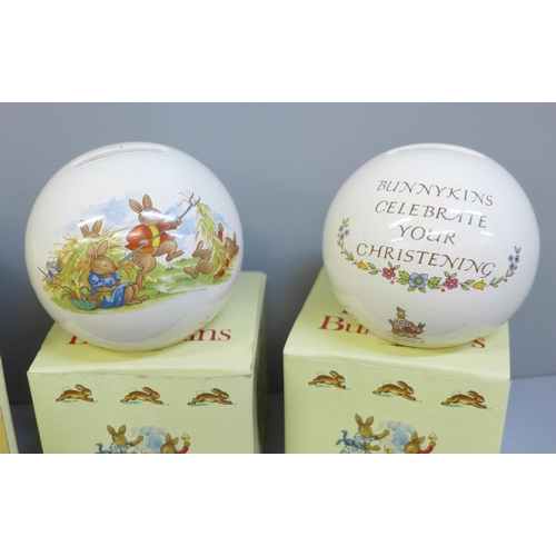 644 - Two Royal Doulton Bunnykins Money Banks and a Brambly Hedge Mr Toadflax