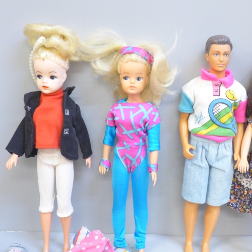 656 - Six vintage Pedigree Sindy dolls, one Paul, Sindy clothes and shoes