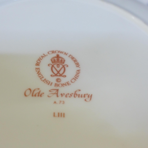 687 - A Minton Haddon Hall bowl, Royal Crown Derby Olde Avesbury plate, a commemorative plate and a large ... 