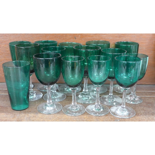 691 - A collection of green glass wines (15) **PLEASE NOTE THIS LOT IS NOT ELIGIBLE FOR POSTING AND PACKIN... 