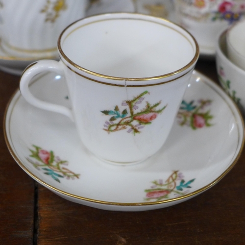 695 - Four Victorian pink lustre cups and saucers, a similar cream jug, two other Victorian cups and sauce... 