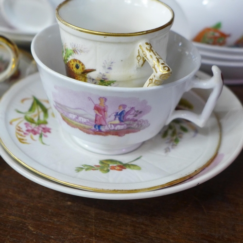 695 - Four Victorian pink lustre cups and saucers, a similar cream jug, two other Victorian cups and sauce... 