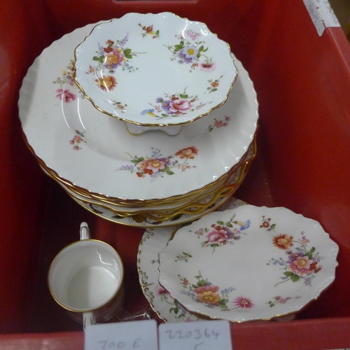 700E - A box of mixed Royal Crown Derby cabinet plates, loving cup, comports, Derby Days wavy edge plates, ... 