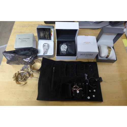 708 - Rotary, Seiko and Marcel Drucker wristwatches and costume jewellery