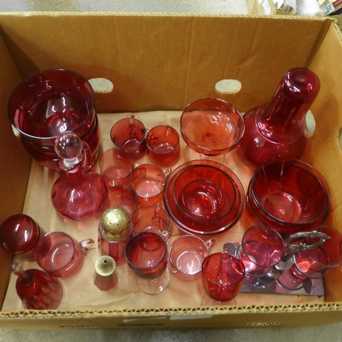 713 - A box of mixed cranberry glass (28) **PLEASE NOTE THIS LOT IS NOT ELIGIBLE FOR POSTING AND PACKING**