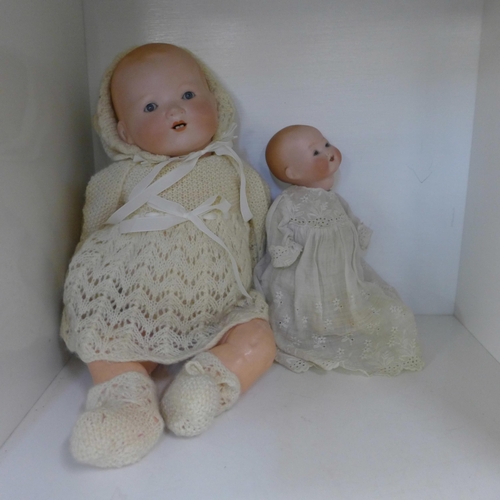 734 - Two antique German Armand Marseille Dream Baby bisque head dolls, 8