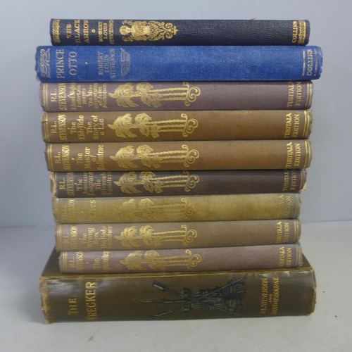 740A - Ten volumes, Robert Louis Stevenson, The Wrecker, Prince Otto, The Black Arrow and others