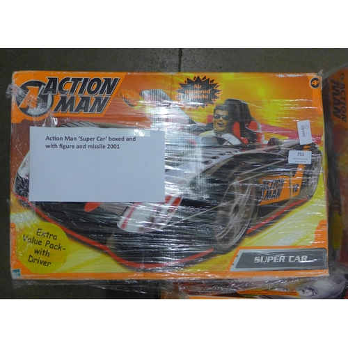 751 - An Action Man Amazon Dinghy, boxed with mission cards, missiles, leaflet and life jacket, an Action ... 