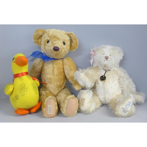 756 - Two Dean's Rag Book Teddy bears, Matilda 159/2000 and Herbert and a Dean's felt duck (3)