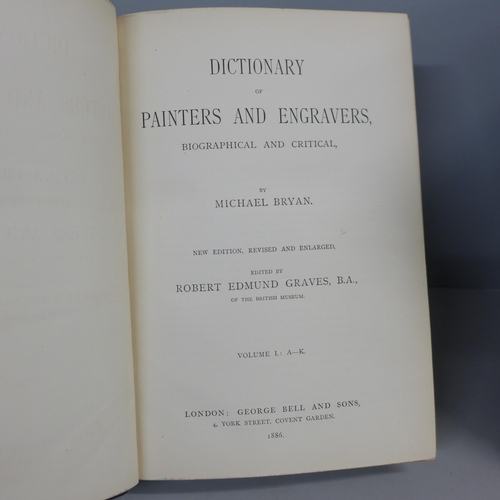 758 - Two volumes of Dictionary of Painters and Engravers, 1889 and five other 1800s books