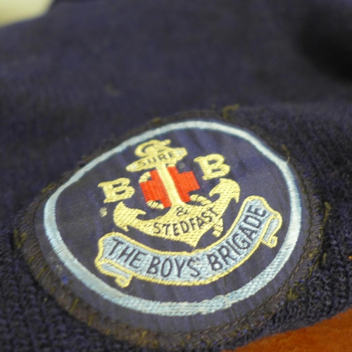 761 - The Boys' Brigade, hats, sweater, belt, badges, a The Duke of Edinburgh's Award Record Book, etc.