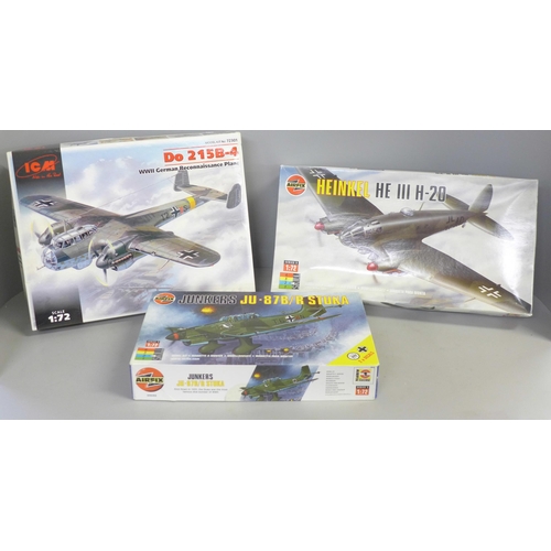 773B - Two Airfix model kits;, Stuka and Heinkel bomber and an ICM German WWII plane model kit