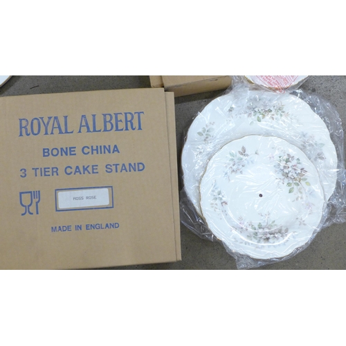 780 - Two Royal Albert Haworth three tier cake stands, a Royal Albert Haworth gateau plate (without box), ... 