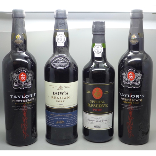 787 - Four bottles of port including Taylors and Dows