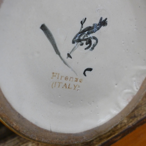 793 - A hand painted Italian vase, a/f, a Hornsea studio craft dish, a modernist sculpture, signed and mar... 