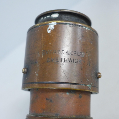 794 - A 1902 brass telescope marked W. Ottway & Co. and Everard & Co. Smethwick