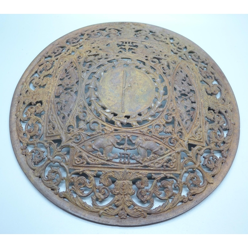 795 - A Crowley & Co., cast iron wall plaque, 29.5cm