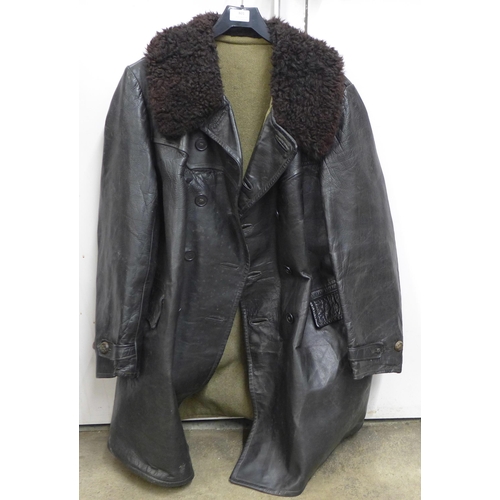 801 - A 1970s tweed lined leather jacket