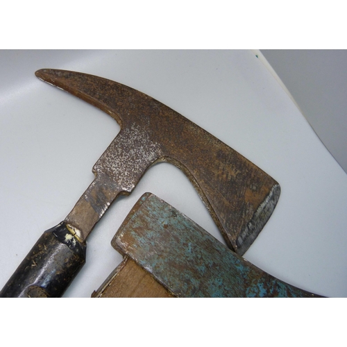 809 - A WWII German foot soldier's axe and British Empire axe