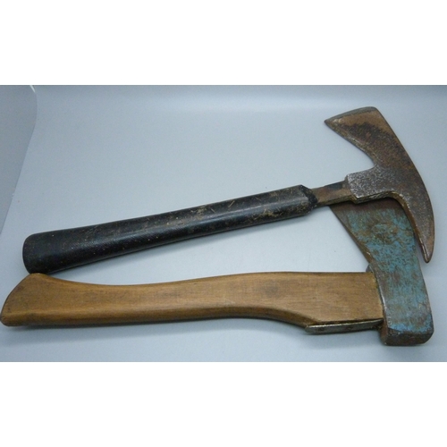 809 - A WWII German foot soldier's axe and British Empire axe