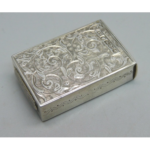 829 - An engraved silver vesta case, Chester 1884, 16g