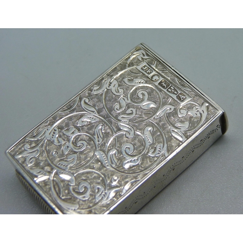 829 - An engraved silver vesta case, Chester 1884, 16g