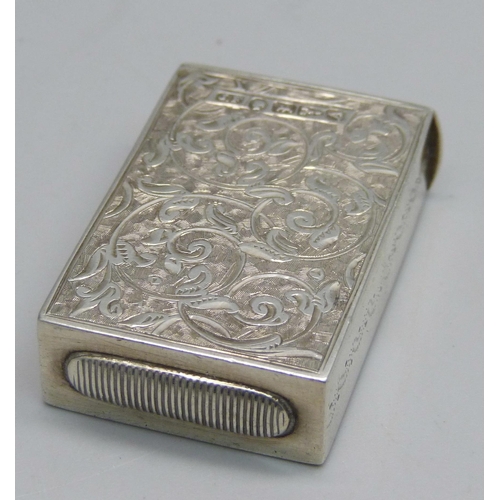 829 - An engraved silver vesta case, Chester 1884, 16g