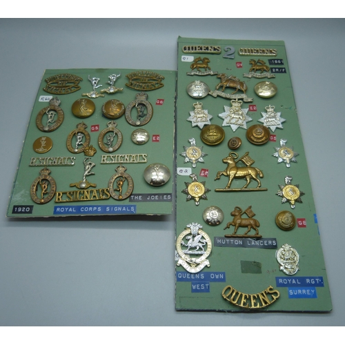 844 - Royal Corps of Signals badges and other Regimental badges including Queen's Own West, Royal Regiment... 