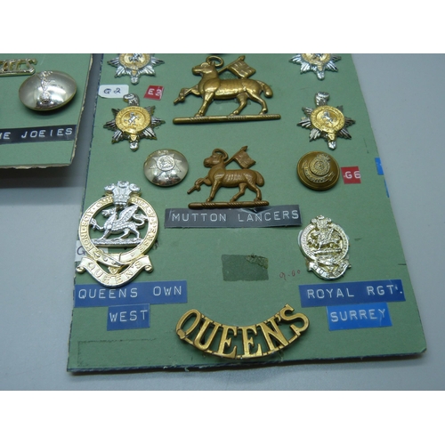 844 - Royal Corps of Signals badges and other Regimental badges including Queen's Own West, Royal Regiment... 