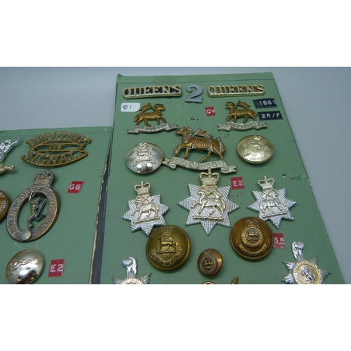 844 - Royal Corps of Signals badges and other Regimental badges including Queen's Own West, Royal Regiment... 