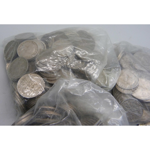 856 - A large collection of sixpence coins, mainly Queen Elizabeth II, (some '20 to '46)