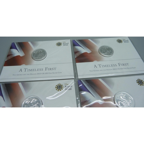 858 - The Royal Mint, A Timeless First The George and The Dragon 2013 UK £20 Fine Silver Coin x5 and a 201... 