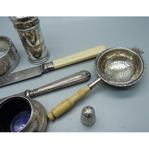 859 - A collection of silver items including silver bangle, weighable silver 129g and some silver plate