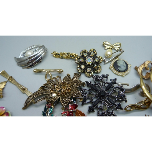 876 - Thirty costume brooches