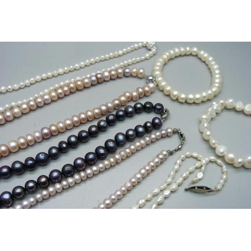 879 - Freshwater, Baroque pearl necklets and bracelets