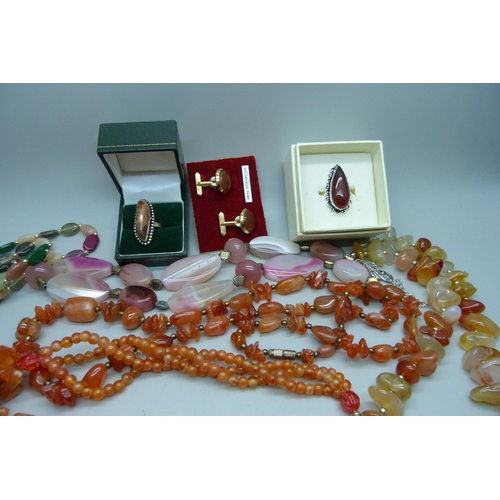 888 - Hardstone and bead jewellery, pendants, necklaces, brooches, etc.