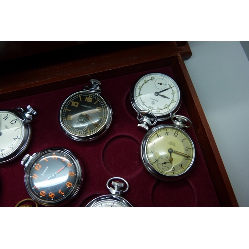 899 - A three-drawer cabinet containing thirty 'dollar' and other pocket watches, including Disney Mickey ... 